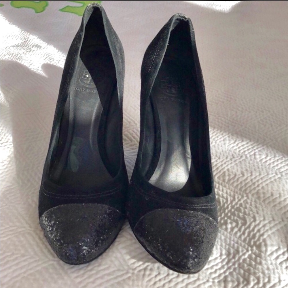 Tory Burch Sparkle Suede Wedges
